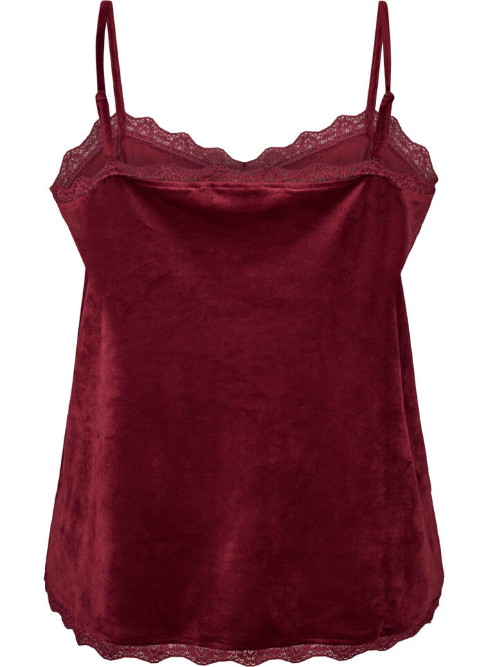 Top aus Velours mit Spitzen, Rot, Packshot image number 1