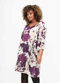Bedrucktes Kleid mit V-Ausschnitt und 3/4-Ärmeln, D.Purple Graphic AOP, Model