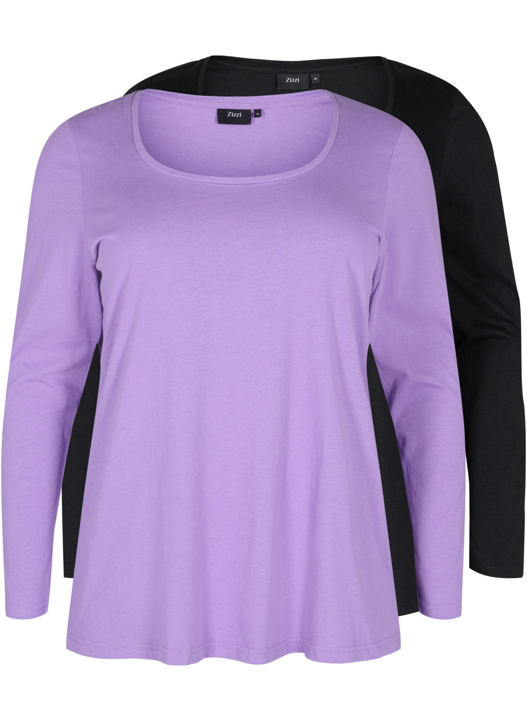 Zizzi2er-Pack Basic-Bluse aus Baumwolle, Paisley Purple/Black, Packshot image number 0
