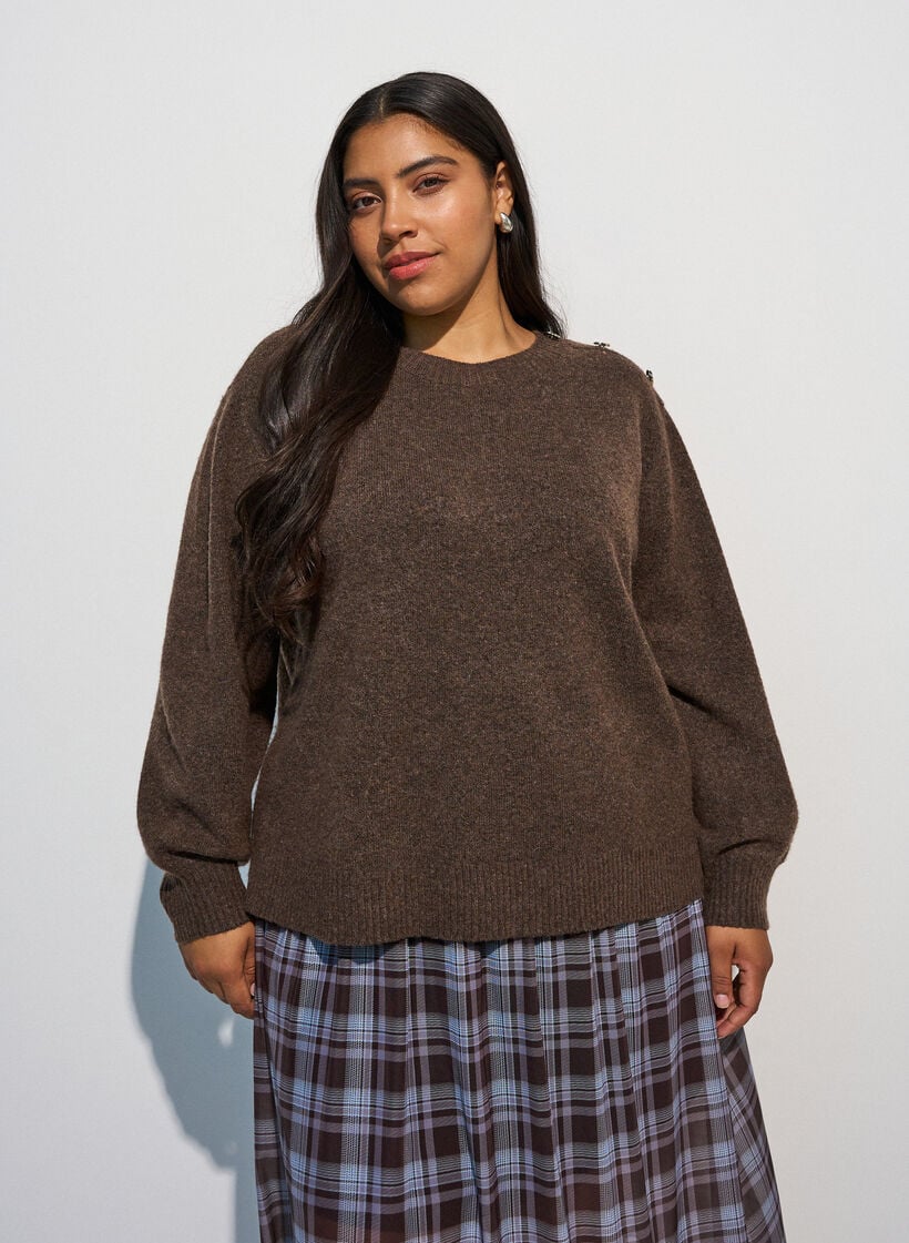 Strickbluse mit Knopfleiste, Braun, Model image number 0