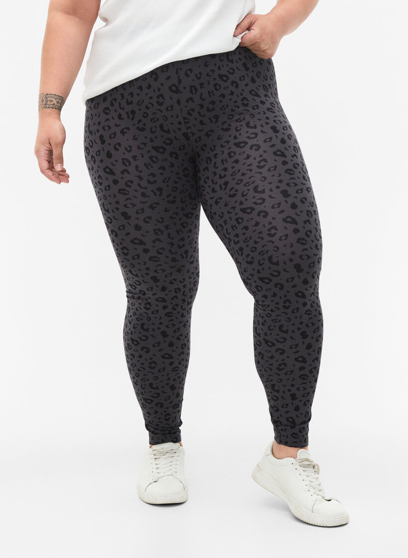 Viskose Leggings mit Leopardendruck, Grau, Model image number 0