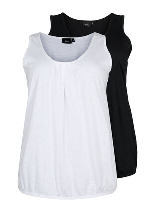 2er-Pack Tops aus Baumwolle mit Spitzenrand, Bright White / Black, Packshot image number 0
