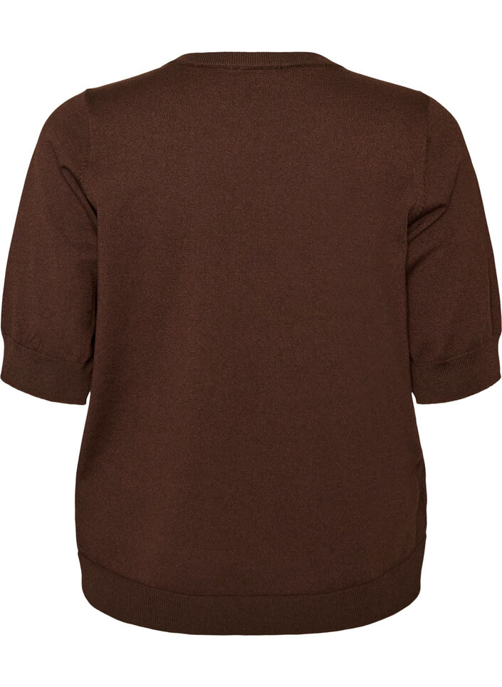 Fein gestrickte Bluse mit kurzen &Auml;rmeln, Braun, Packshot image number 1