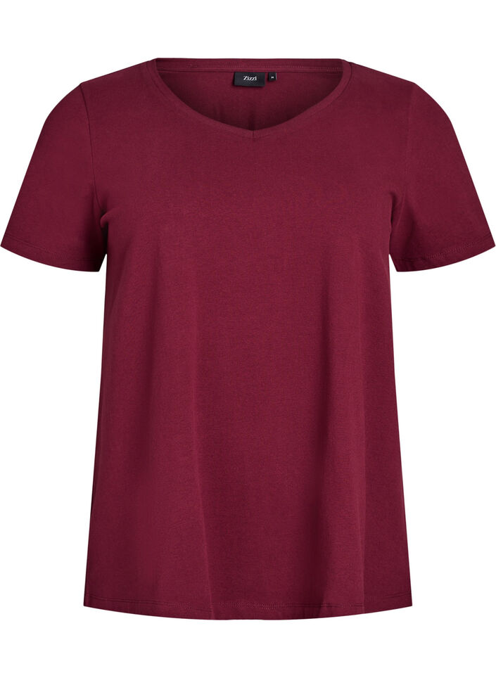 Einfarbiges Basic-T-Shirt aus Baumwolle, Dunkles Bordeaux, Packshot image number 0