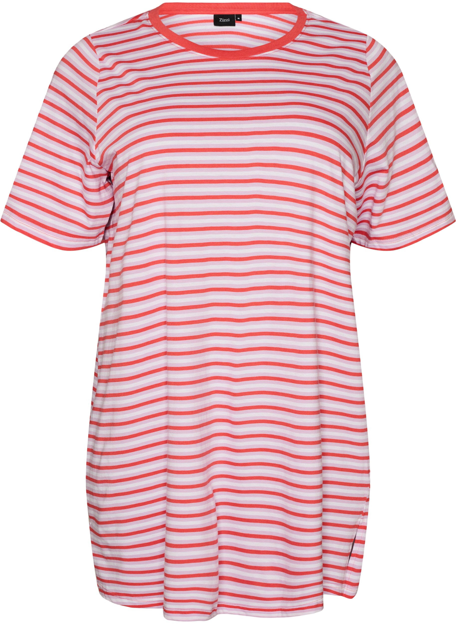 ZizziLanges oversized T-Shirt aus Bio-Baumwolle mit Streifen, Lila, Packshot image number 0