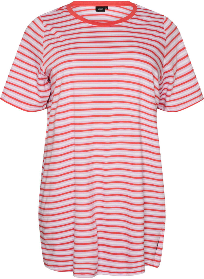 Langes oversized T-Shirt aus Bio-Baumwolle mit Streifen, Lila, Packshot image number 0