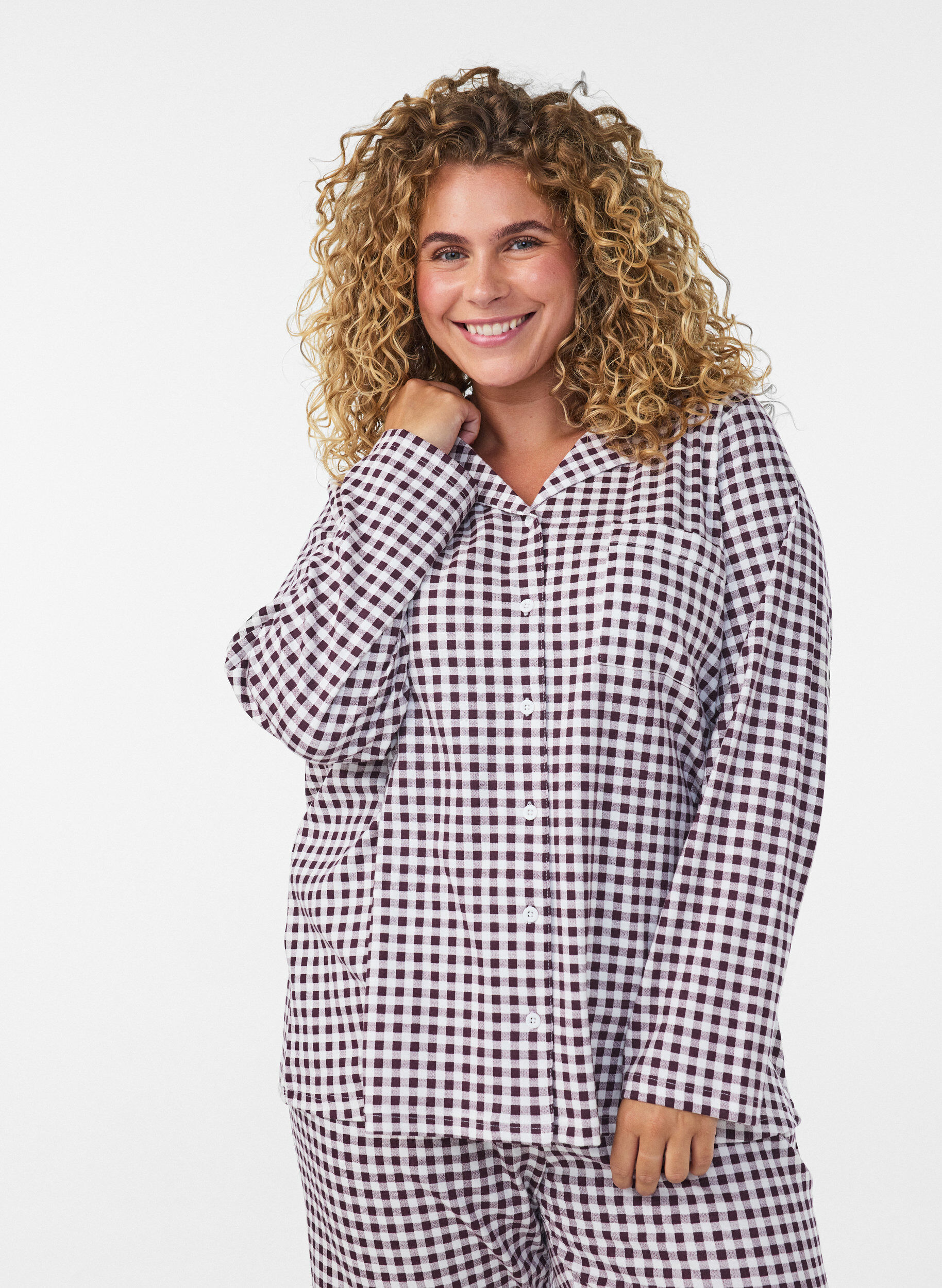 Baumwoll-Pyjamahemd mit Brusttasche, Rot, Model