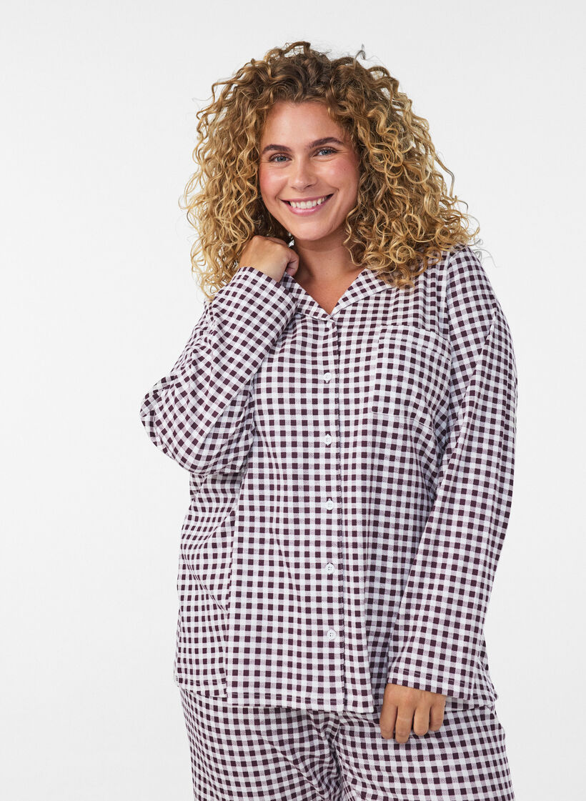Baumwoll-Pyjamahemd mit Brusttasche, Rot, Model image number 0