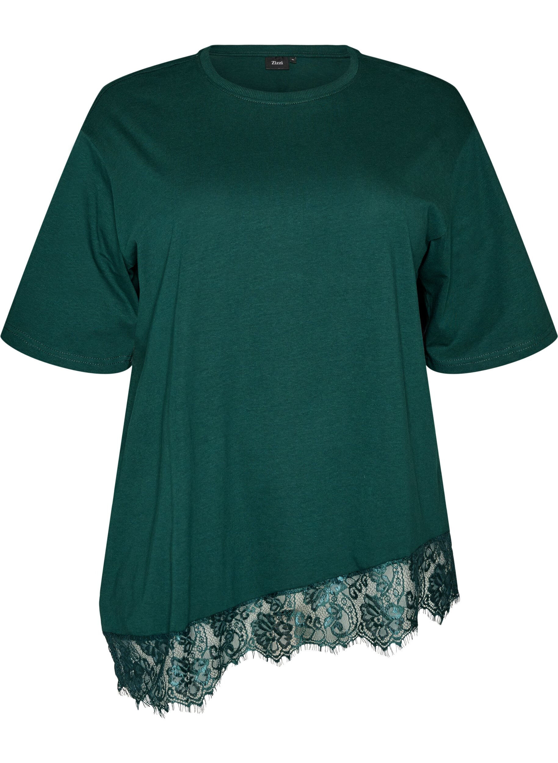 T-Shirt mit asymmetrischem Spitzensaum