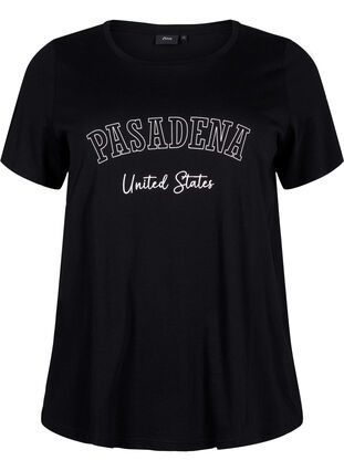 T-Shirt aus Baumwolle mit Textaufdruck, Black W. Pasadena, Packshot image number 0