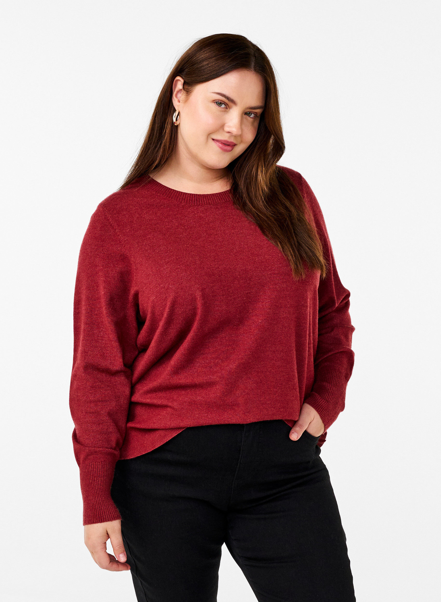 ZizziStrickpullover mit Rundhalsausschnitt, Rot, Model image number 0