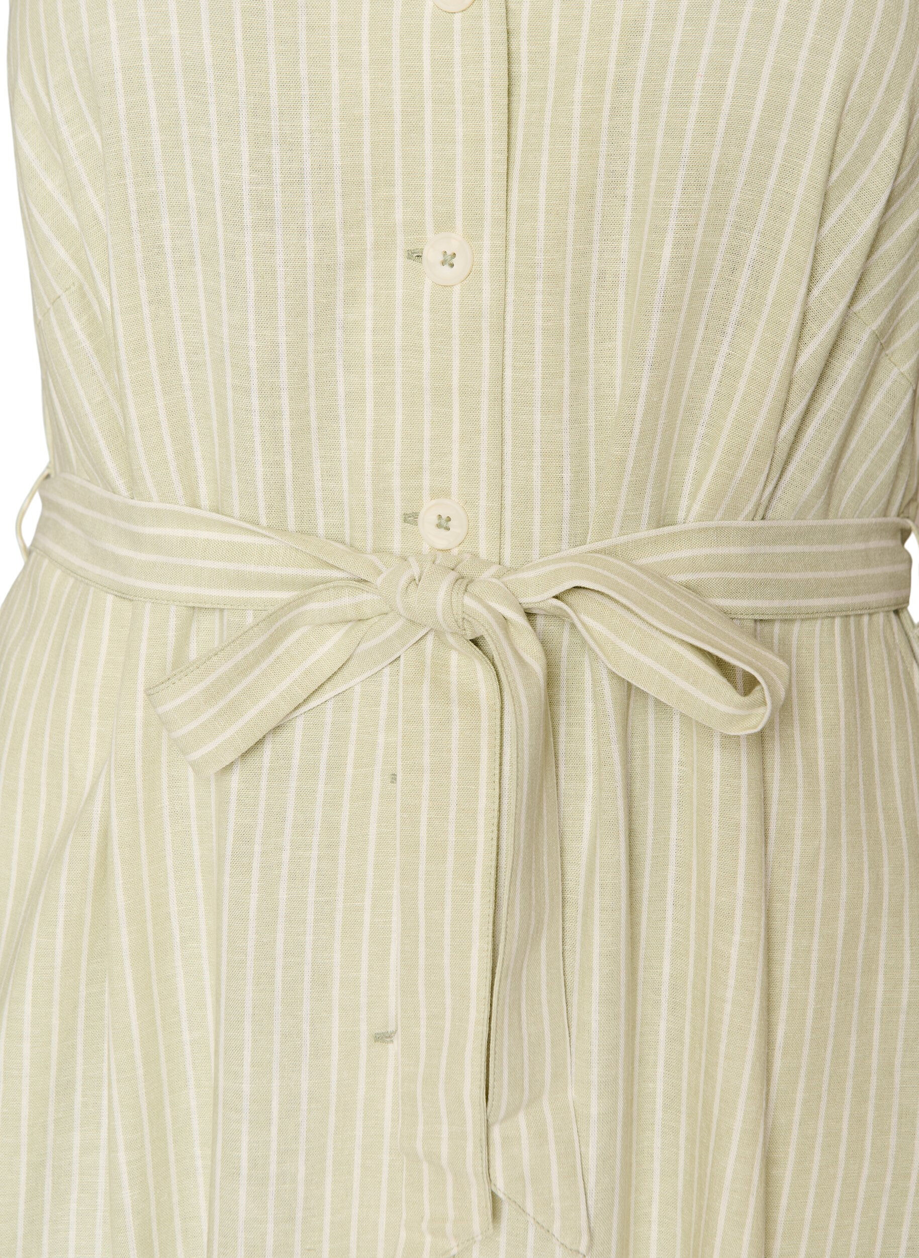 Zizzi&Auml;rmelloses gestreiftes Midikleid aus Leinen und Viskose, Gr&uuml;n, Packshot image number 2
