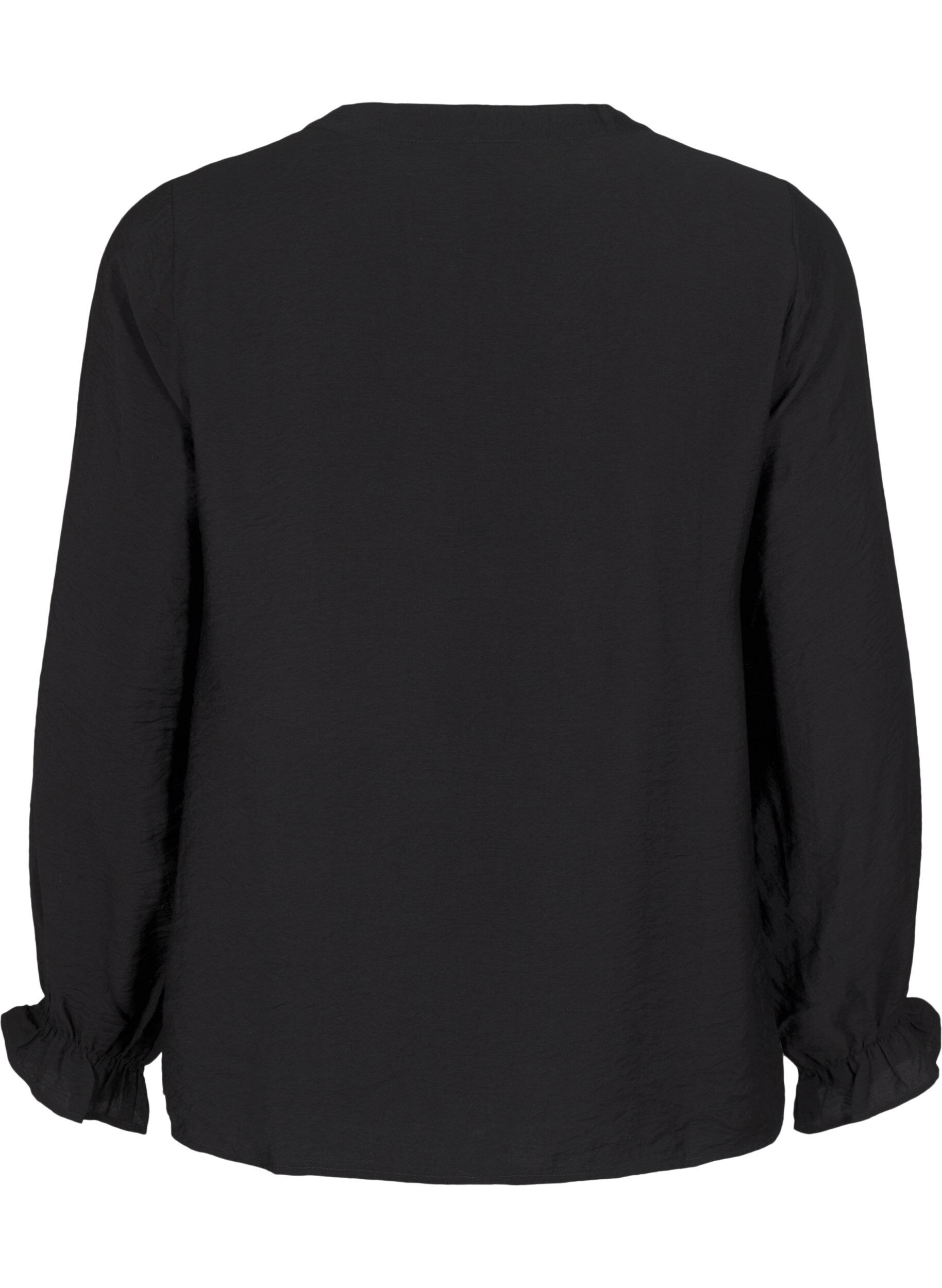 ZizziLang&auml;rmlige Bluse mit V-Ausschnitt, Black, Packshot image number 1