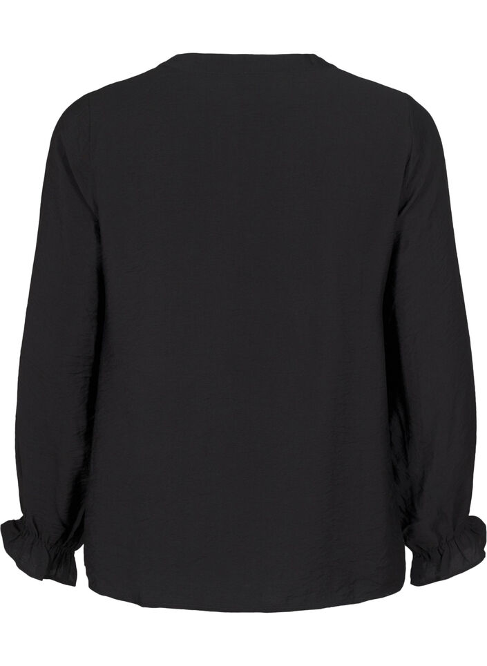 Langärmlige Bluse mit V-Ausschnitt, Black, Packshot image number 1