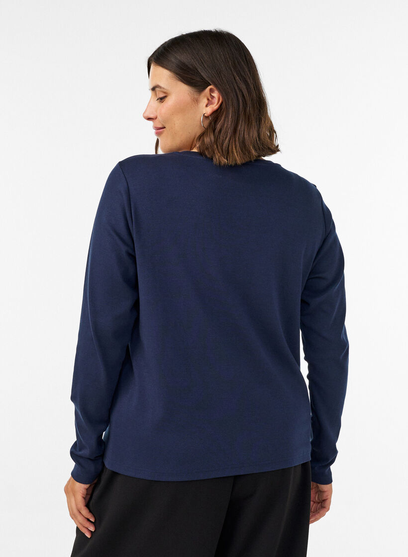 Langarm-Basic-T-Shirt mit Rundhalsausschnitt, Blau, Model image number 2