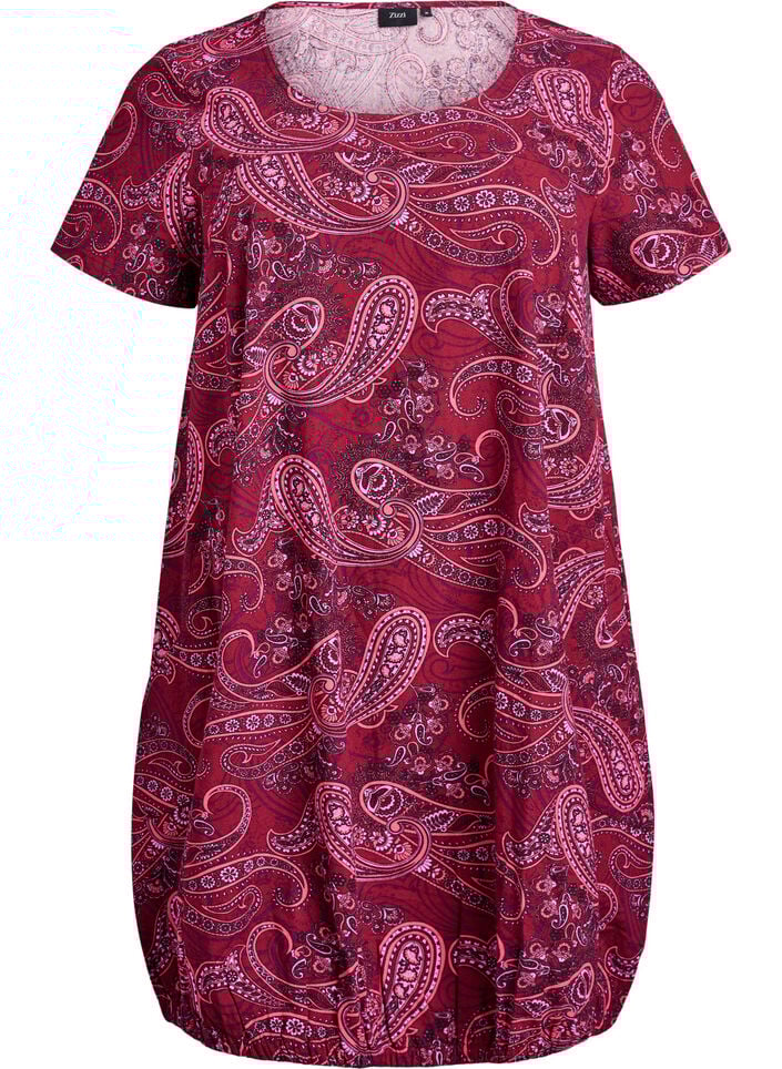 Kurzärmliges Baumwollkleid mit Aufdruck, Rot, Packshot image number 0