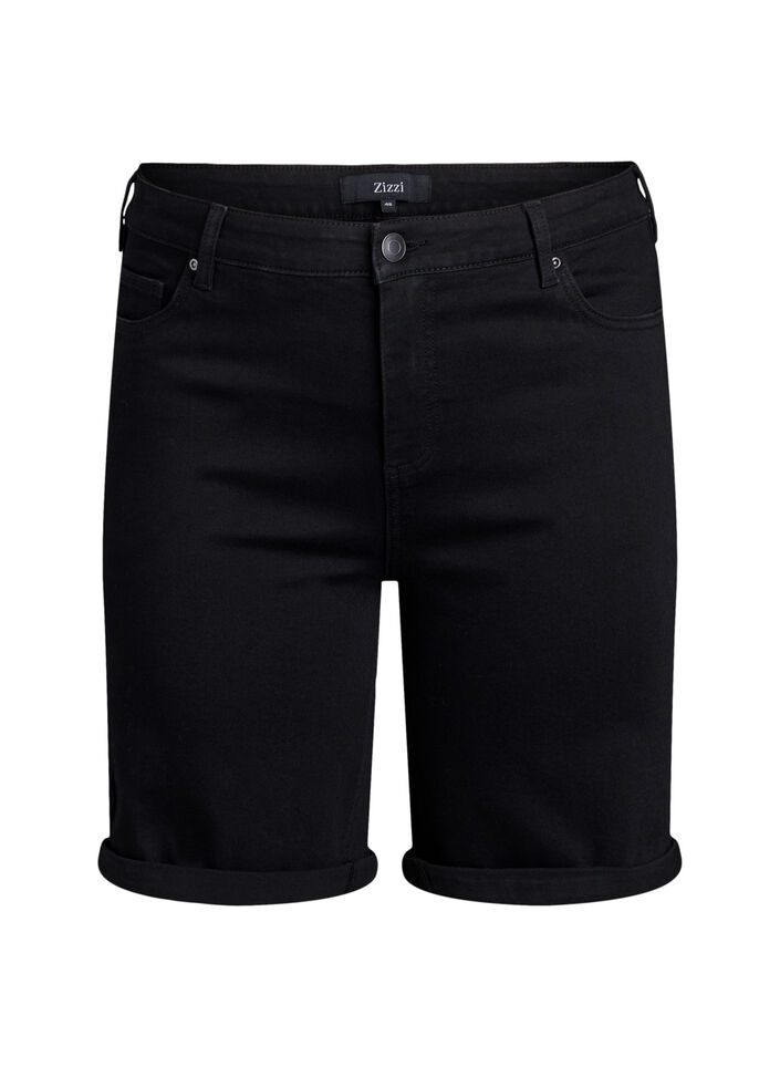 Eng anliegende Jeansshorts mit hoher Taille, Schwarz, Packshot image number 0