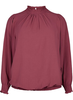 Einfarbige gesmokte Bluse mit langen Ärmeln, Dry Rose, Packshot image number 0
