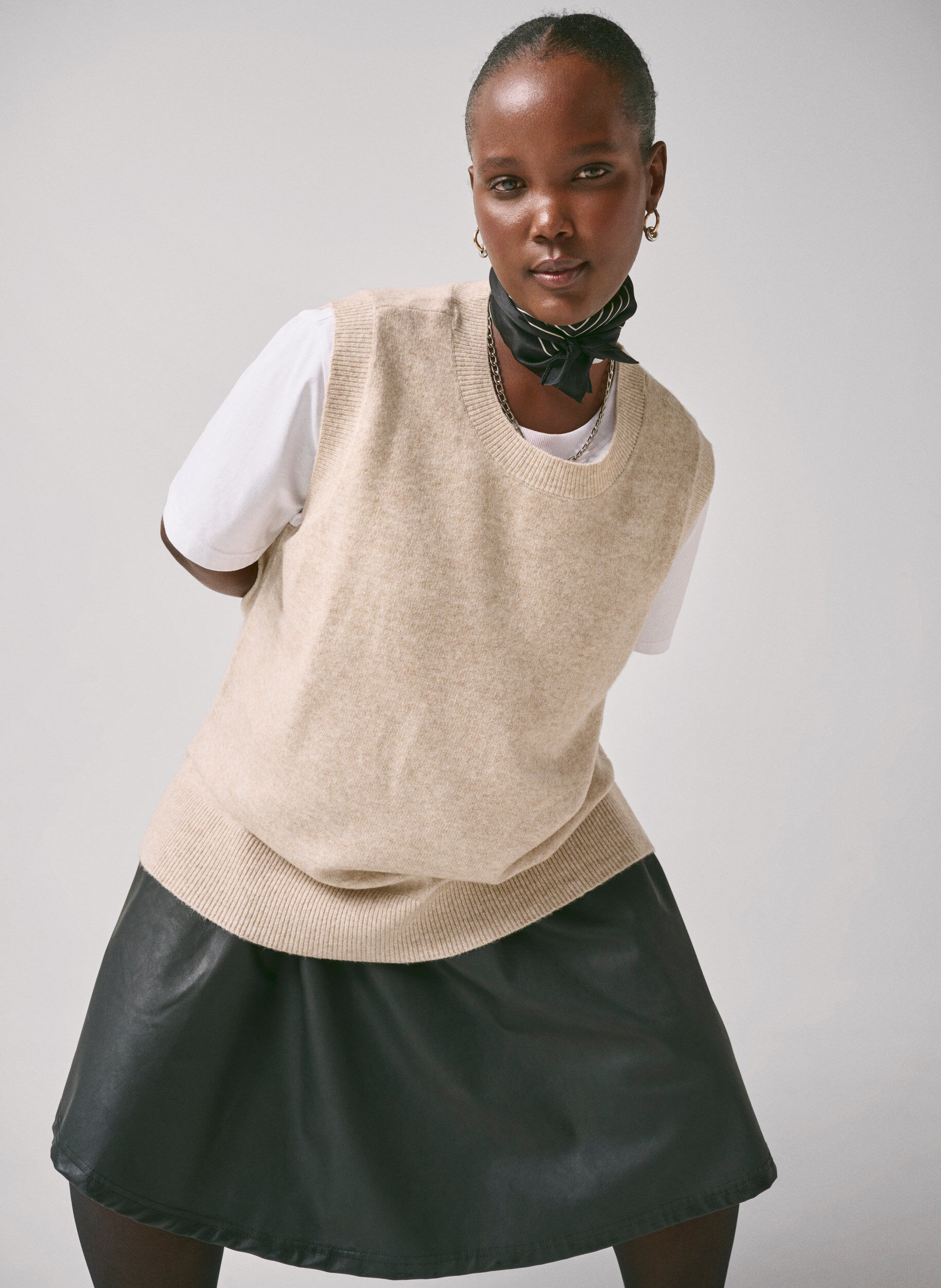 Zizzi Strickweste mit Rippb&uuml;ndchen, Pumice Stone Mel., Image image number 0