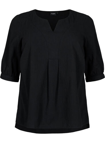 FLASH - Bluse aus Baumwolle mit halblangen Ärmeln, Black, Packshot image number 0