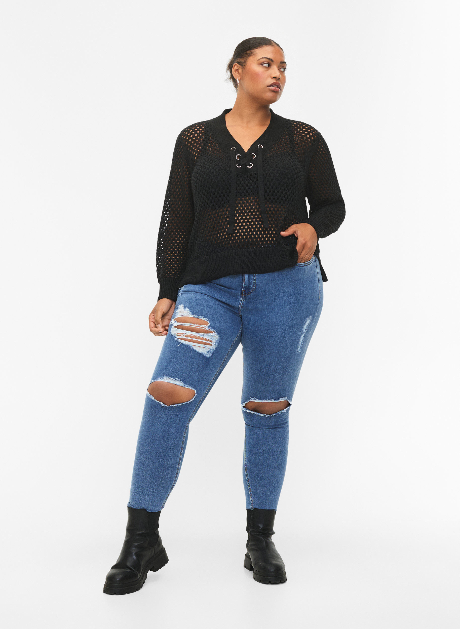 ZizziPullover mit Muster, Black, Model image number 2