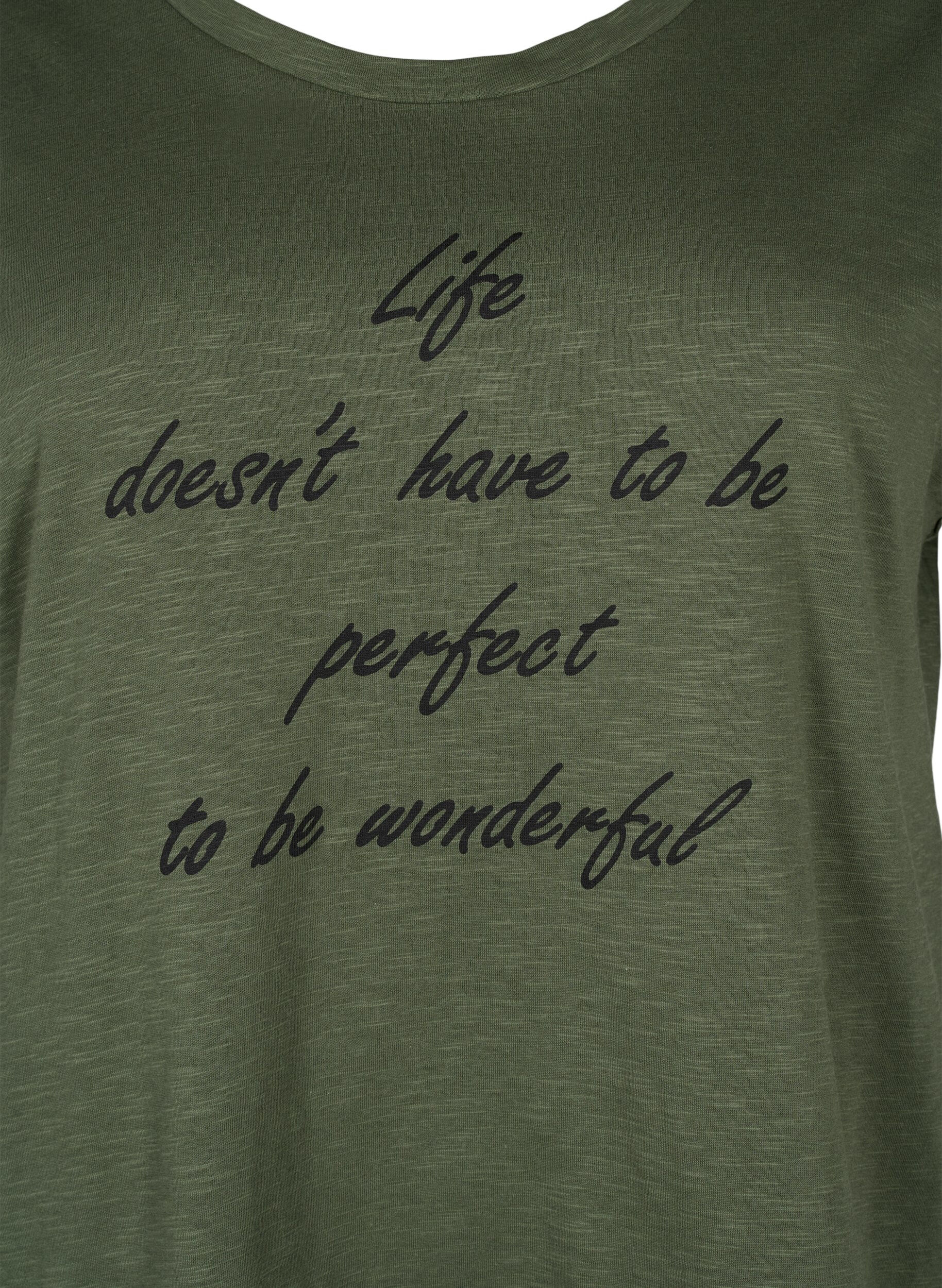 ZizziBedrucktes T-Shirt aus Bio-Baumwolle, Thyme w. Black Print, Packshot image number 2