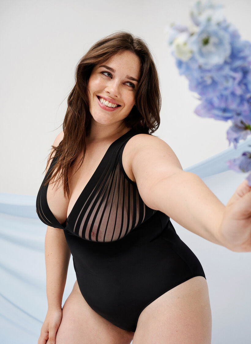 Bodystocking mit Mesh, Black, Image image number 0