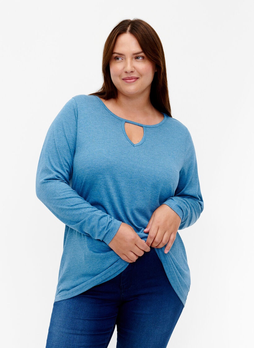 Melange-Bluse mit langen Ärmeln, Legion Blue Mel., Model image number 0