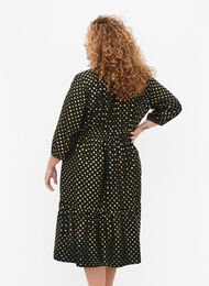 Kleid mit punktiertem Folienprint und 3/4 Ärmeln, Scarab w. Gold, Model