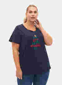Weihnachts-T-Shirt aus Baumwolle, Navy Blazer Text, Model