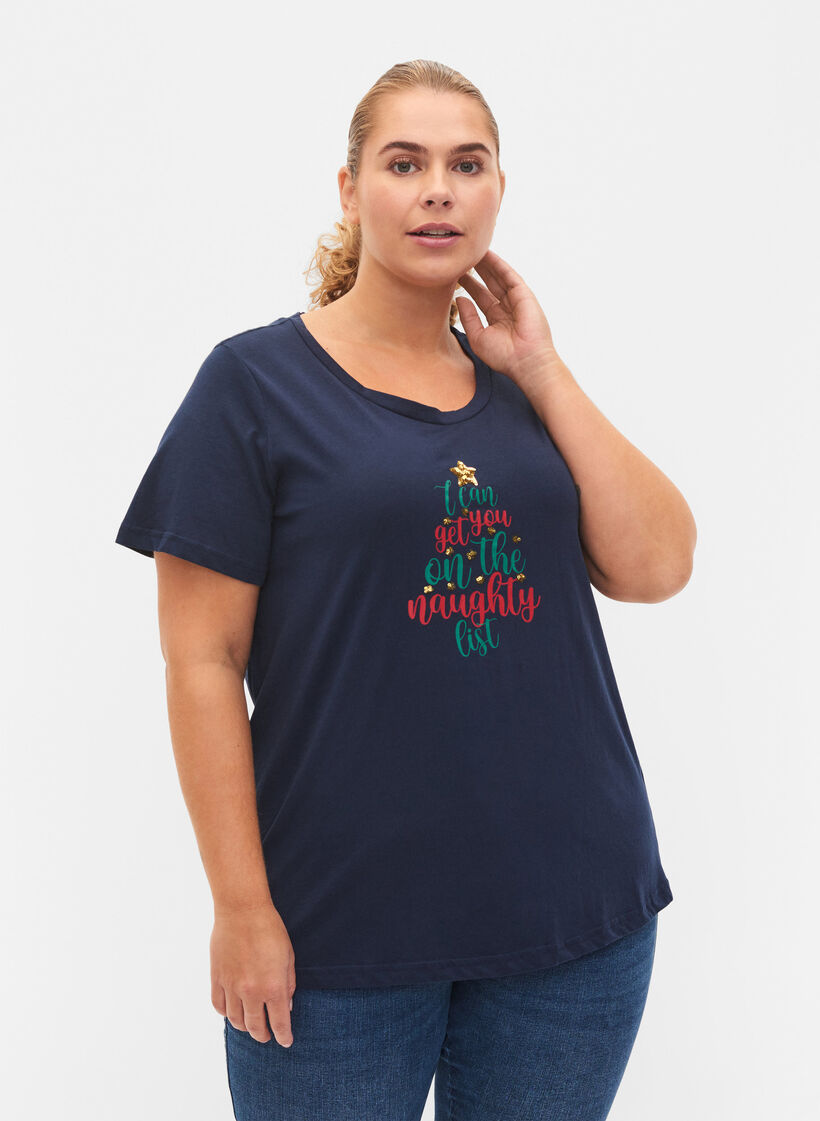 Weihnachts-T-Shirt aus Baumwolle, Navy Blazer Text, Model image number 0
