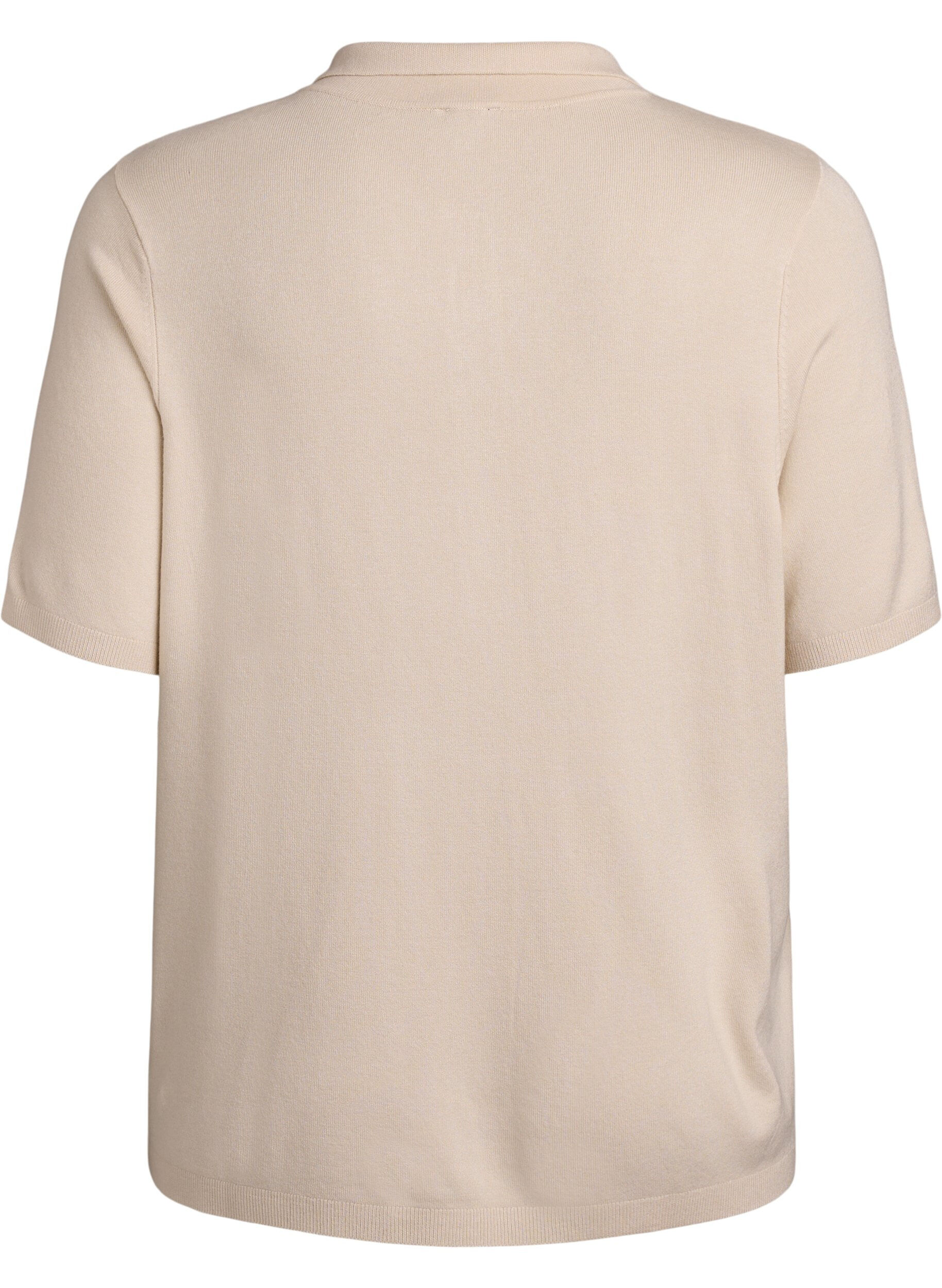 ZizziFeinstrick-Poloshirt mit kurzen &Auml;rmeln, Beige, Packshot image number 1