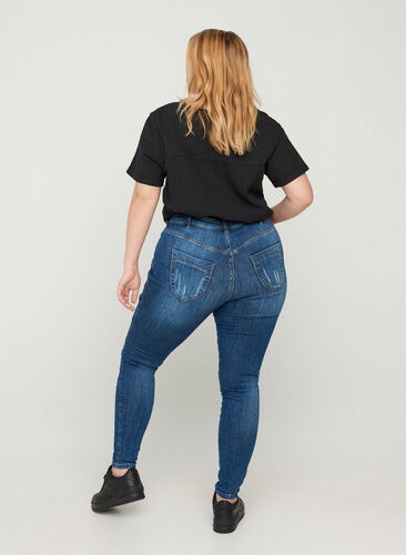 Hochtaillierte Amy Jeans mit Ripped-Effekt, Blue denim, Model image number 1