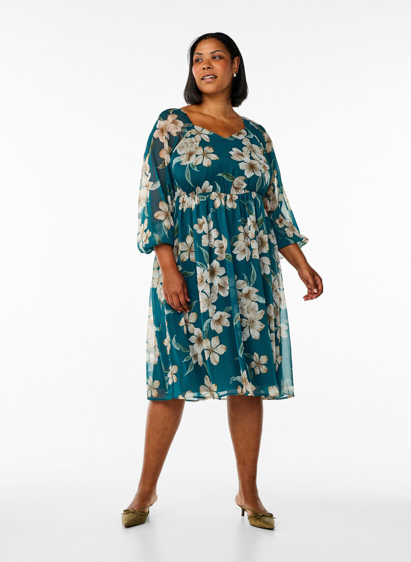Partykleid aus Chiffon mit langen &Auml;rmeln, Gr&uuml;n, Model image number 1