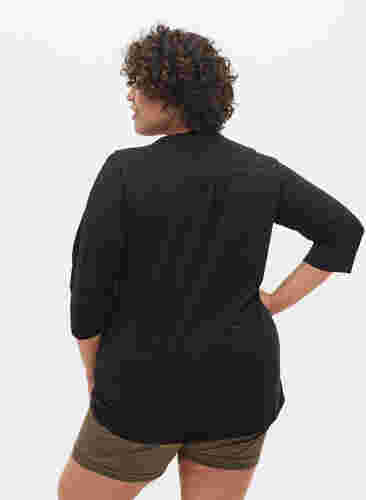 Baumwollbluse mit 3/4-Ärmeln, Black, Model image number 1