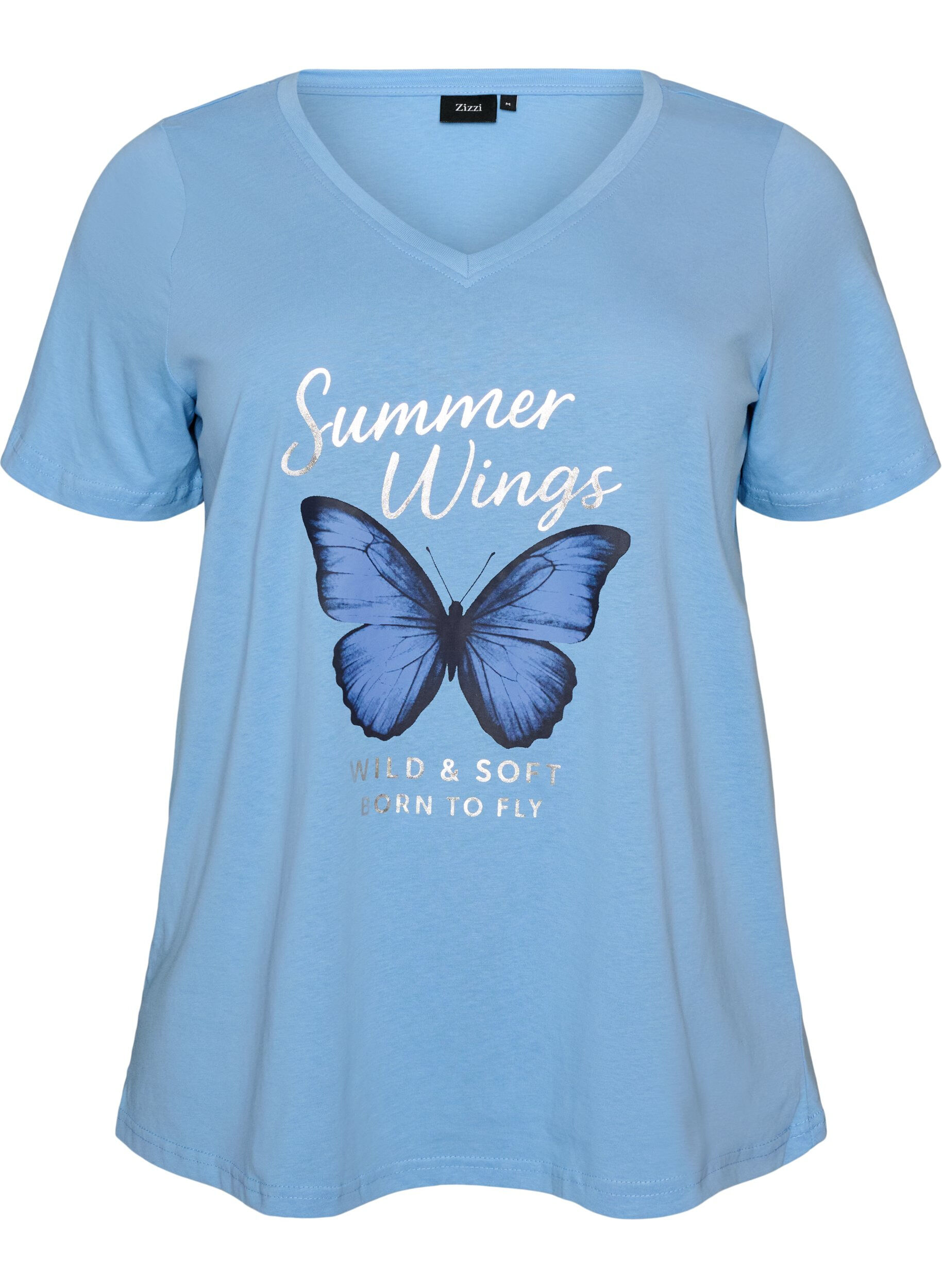 ZizziT-Shirt aus Baumwolle mit Frontprint und V-Ausschnitt, 0698, Packshot image number 0