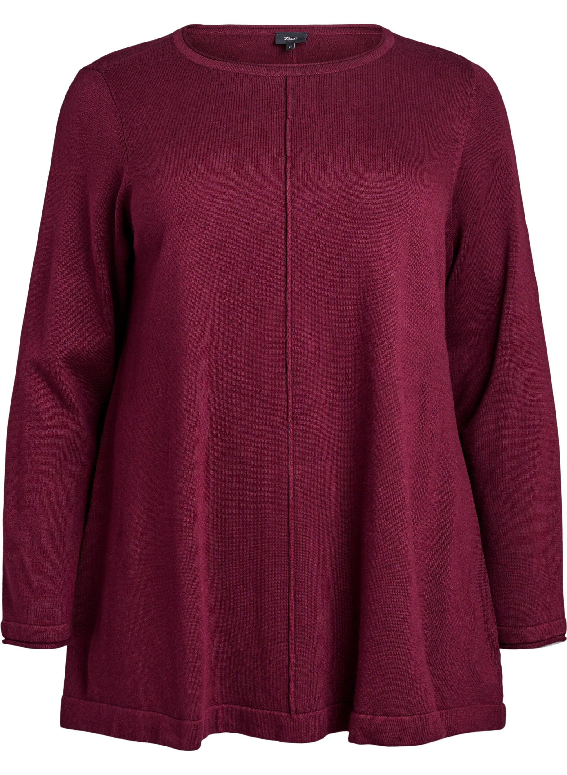 ZizziGestrickte Bluse aus Baumwoll-Viskose-Mischung, Dunkles Bordeaux, Packshot image number 0
