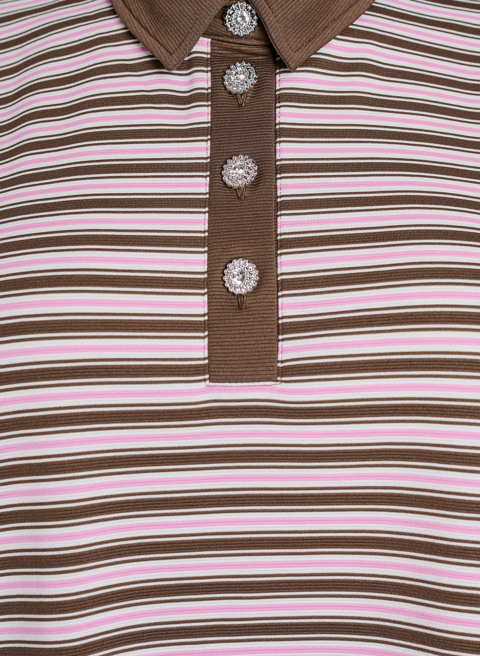 ZizziKurz&auml;rmliges Poloshirt mit Streifen und Rei&szlig;verschluss, Braun, Packshot image number 2