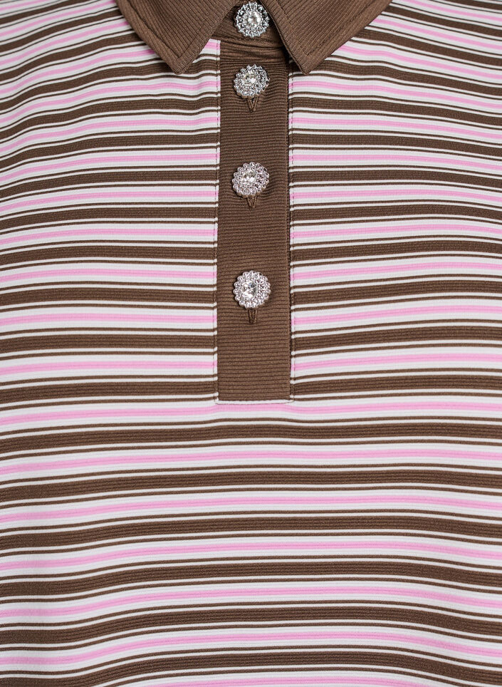 Kurzärmliges Poloshirt mit Streifen und Reißverschluss, Braun, Packshot image number 2