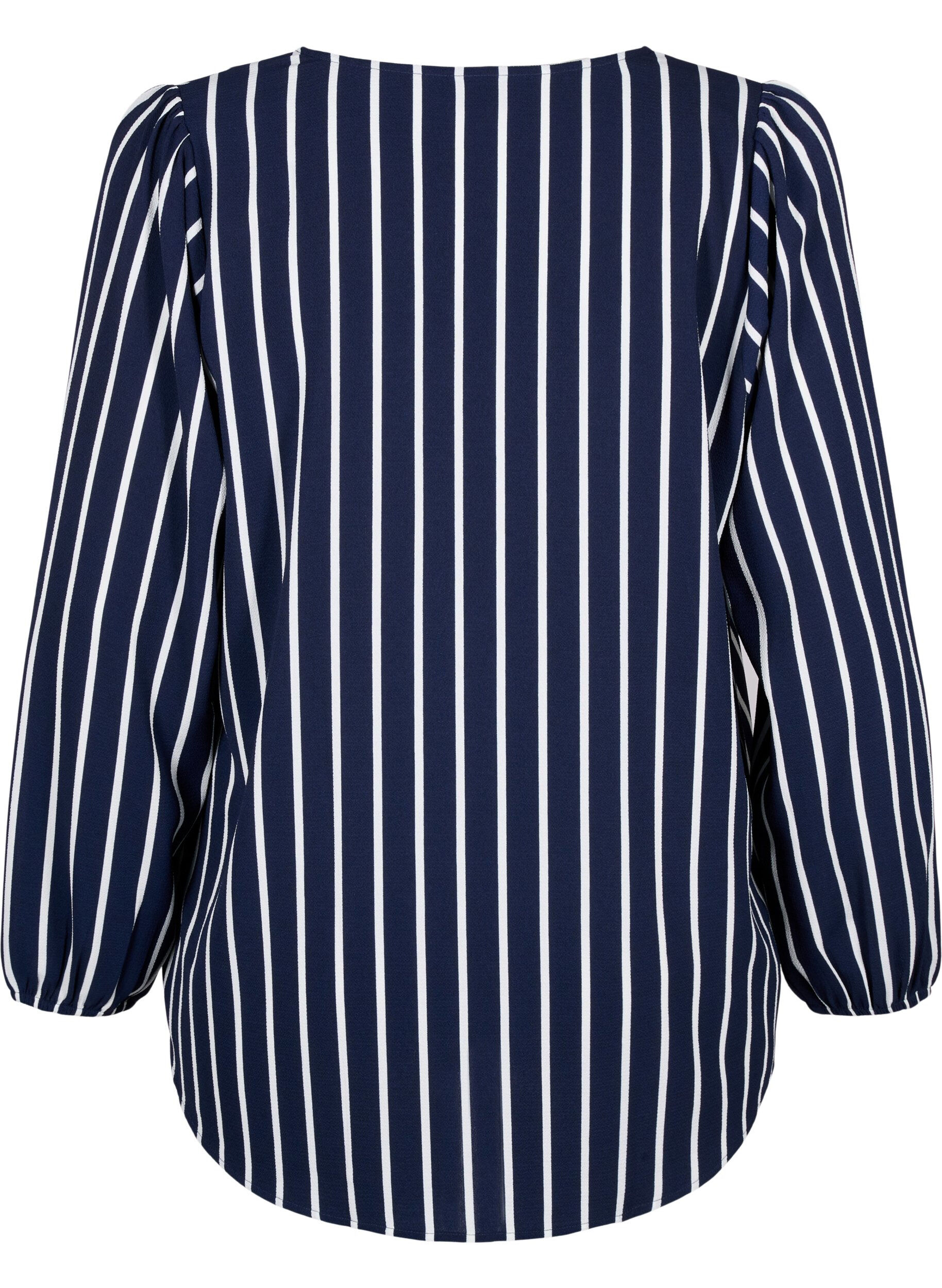 Zizzi Hemdbluse mit V-Ausschnitt und Aufdruck, Maritime Blue Stripe, Packshot image number 1