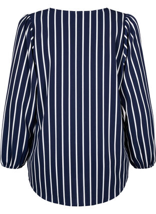  Hemdbluse mit V-Ausschnitt und Aufdruck, Maritime Blue Stripe, Packshot image number 1