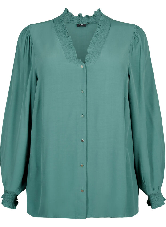Langärmlige Bluse aus Viskose, Sea Pine, Packshot image number 0