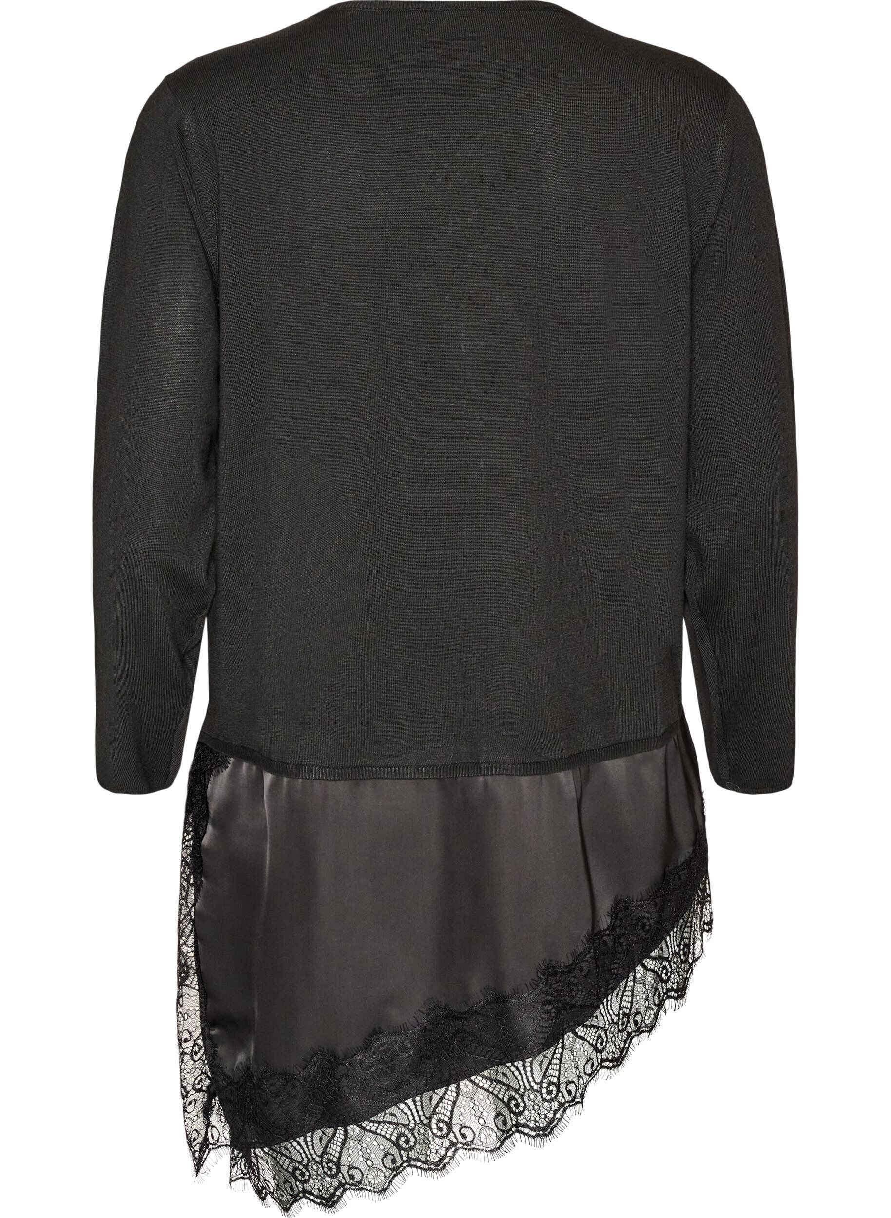 ZizziStrickbluse mit Lageneffekt und Spitzenbesatz, Schwarz, Packshot image number 1