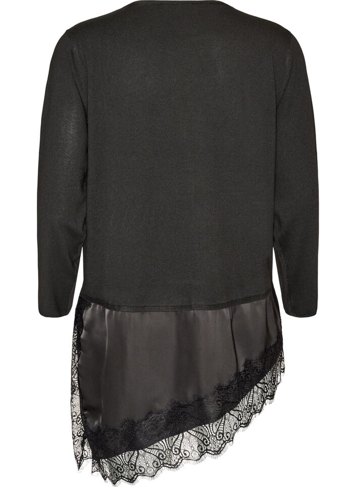 Strickbluse mit Lageneffekt und Spitzenbesatz, Schwarz, Packshot image number 1