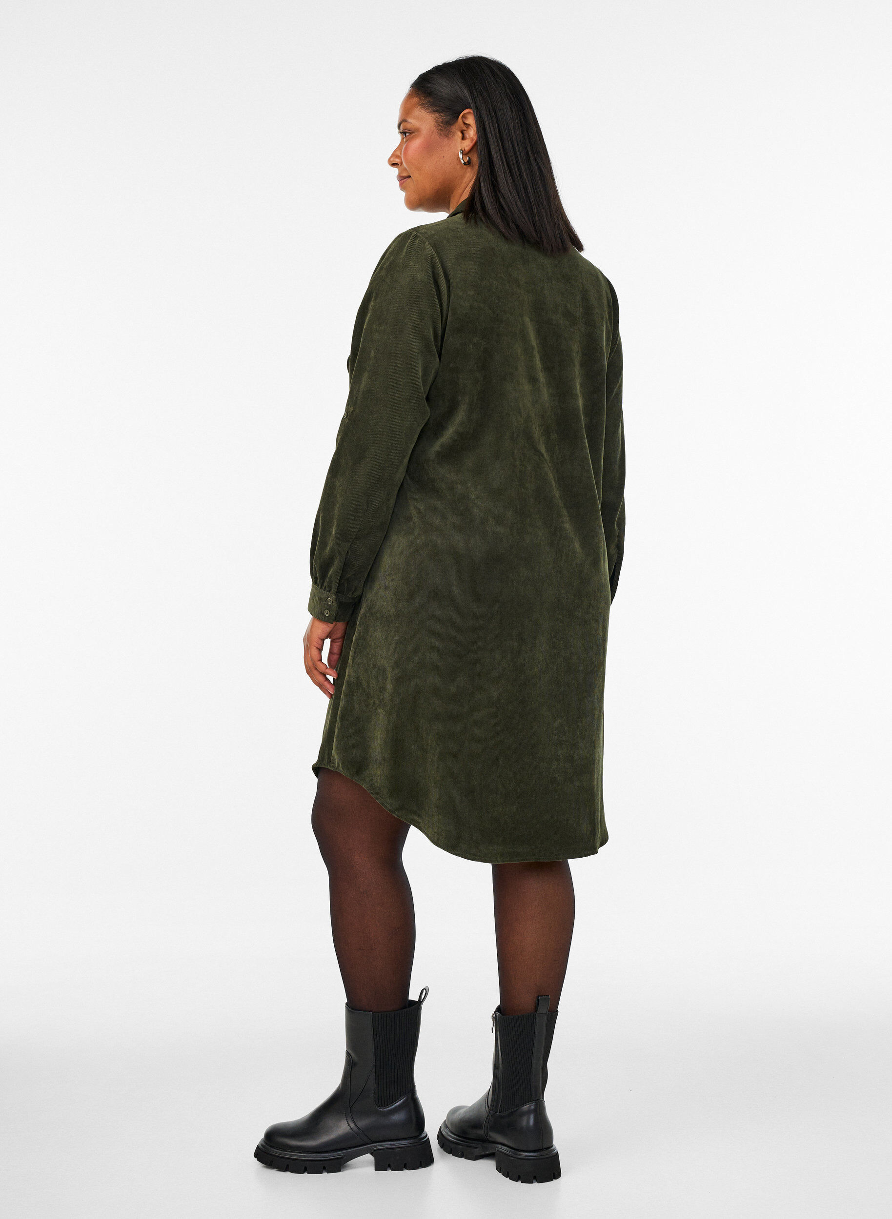 ZizziHemdblusenkleid aus Cord mit Kragen und Knopfleiste, Gr&uuml;n, Model image number 2