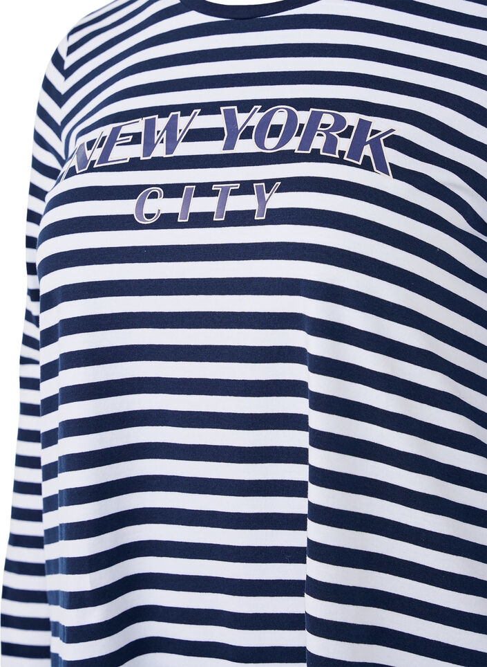 Gestreifte Bluse mit Motiv, White w.Navy Stripe, Packshot image number 2