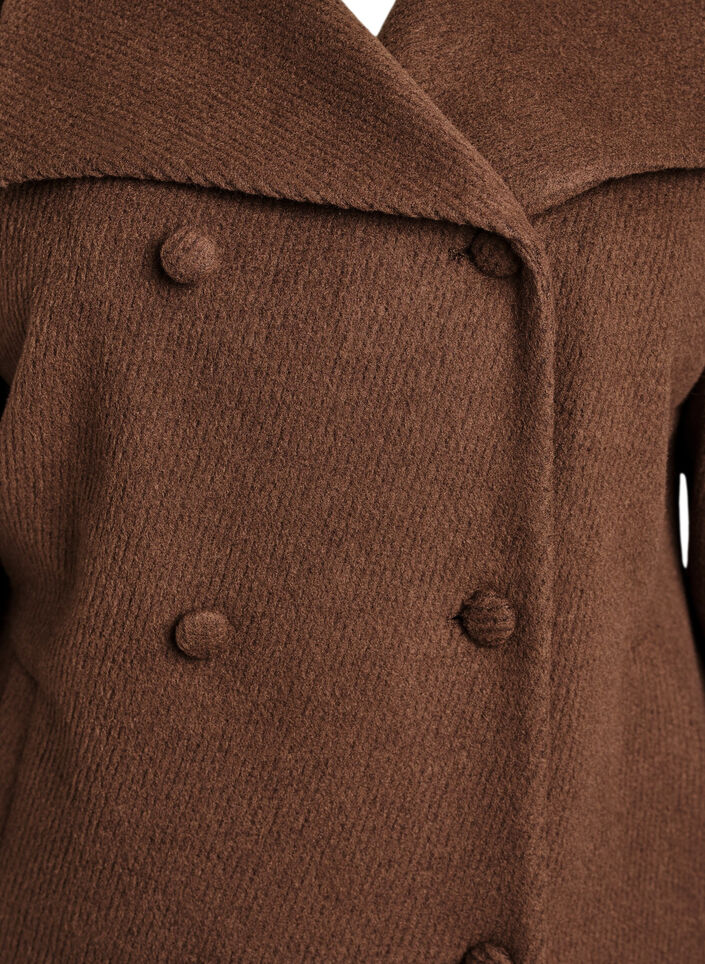 Kurze Jacke aus Wolle mit Kragen und stoffbezogenen Knöpfen, Braun, Packshot image number 2
