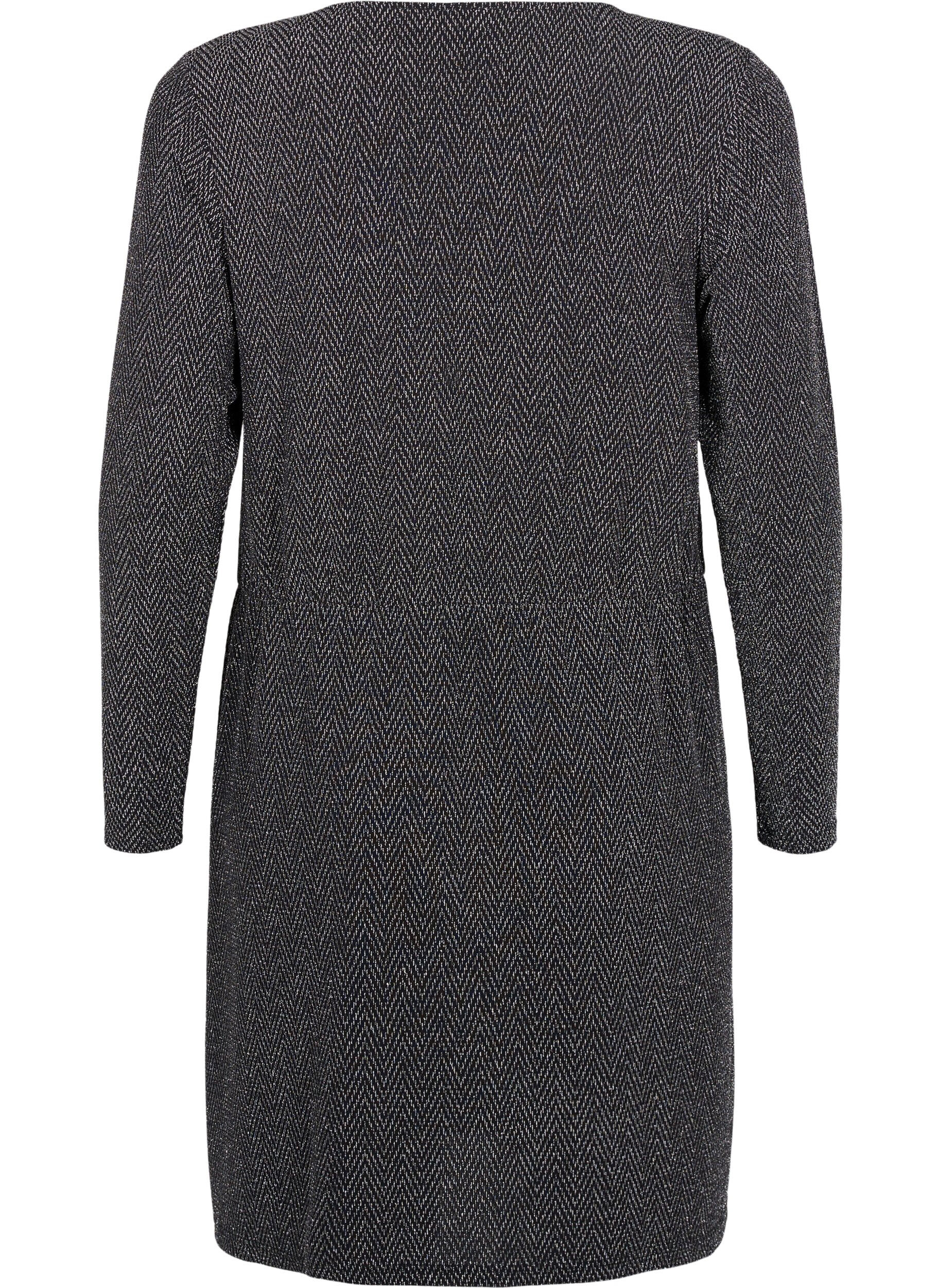 ZizziGlitzerkleid mit Zickzackmuster, Silver ZigZagShimmer, Packshot image number 1