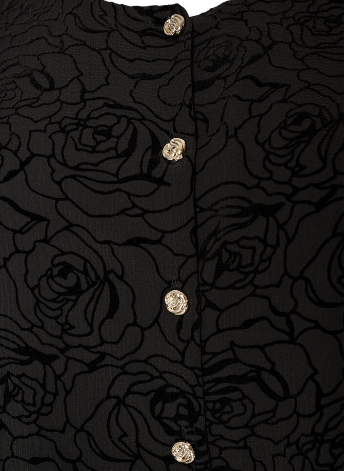 Gebl&uuml;mte Bluse mit Ballon&auml;rmeln, Schwarz, Packshot image number 2