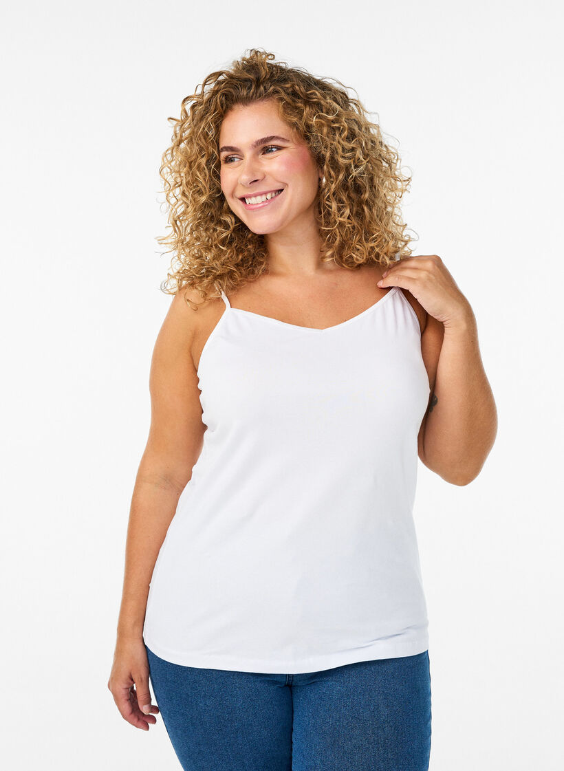Basic-Spaghettitr&auml;ger-Top aus Baumwolle, Wei&szlig;, Model image number 0